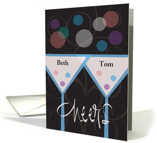 Wedding Anniversary, Cheers Champagne Glasses, Custom Names card