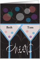 Wedding Anniversary, Cheers Champagne Glasses, Custom Names card