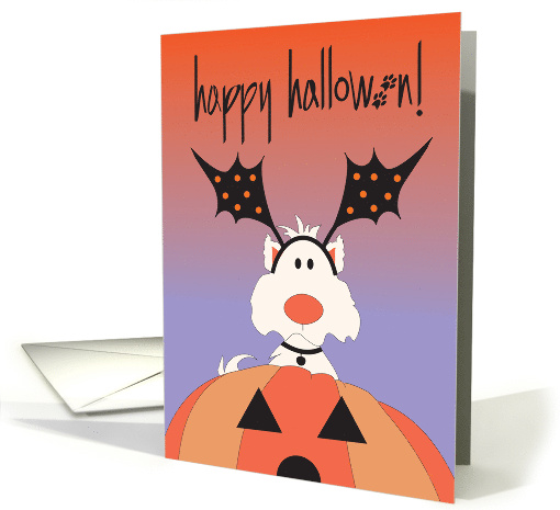 Halloween from Pet Dog with Dog Wearing Bat Headband in Pumpkin card