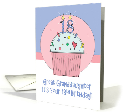18th Birthday Great Granddaughter, Sprinkled Cupcake & Candles card