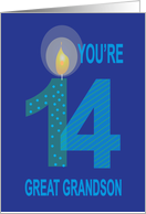 14th Birthday Great Grandson, Overlapping Numbers & Candle card