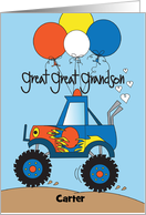 Hand Lettered Great Great Grandson Birthday Monster Truck with Name card