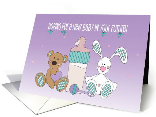 Getting Pregnant Encouragement, Bear and Bunny with Baby Bottle card