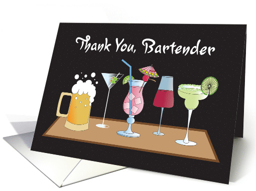 Thank you to Bartender, Lineup of Cocktails and Beer card (1496786)