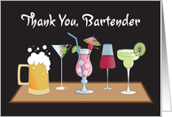 Thank you to Bartender, Lineup of Cocktails and Beer card