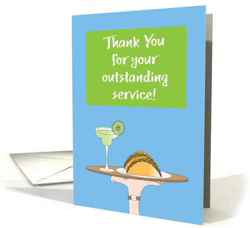 Thank you to Waitress or Waiter, Hand with Tray of Food & Drink card