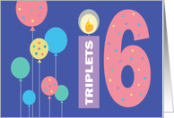 Birthday for 16 Year Old Teen Triplets, Balloons, Candle & Numbers card