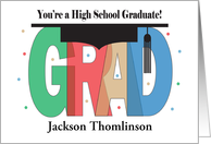 Graduation High School Graduate GRAD and Mortarboard Custom Name card