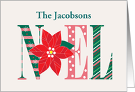 Christmas Noel, Personalized Large Patterned Letters & Poinsettia card