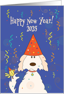 New Year’s 2025 from Veterinarian with Dog and Bird in Party Hats card