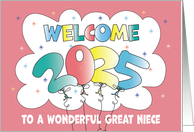 New Year’s 2024 for Great Niece Inflated Colorful Balloon Date card