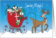 Hand Lettered Christmas Santa’s Magic with Reindeer & Red Sleigh card