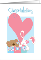 Congratulations to New Foster Parents, Stuffed Animals & Heart card