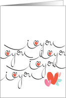 Hand Lettered Valentine for Sweetheart I Love You Repeated with Hearts card
