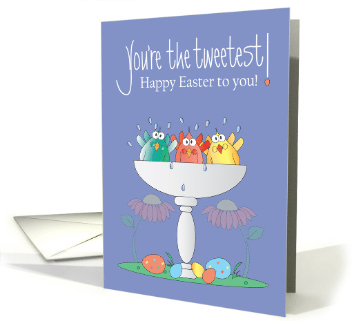 Easter for Her To a Sweet Lady Three Birds in Spring Bird Bath card