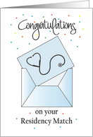 Congratulations on Residency Match, Envelope with Stethoscope card