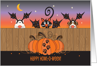 Happy Halloween, Two Dogs and A Cat at Fence Howl-o-ween card