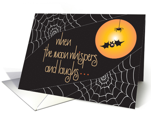 Hand Lettered Halloween Moon Whispers with Spider Webs & Bat card