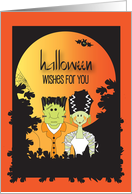 Hand Lettered Halloween Wishes for You with Frankenstein and Bride card