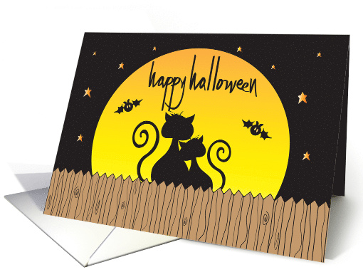 Hand Lettered Halloween Flying Black Kitty on Broom with... (1521416)