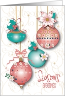 Christmas Season’s Greetings with Poinsettia Decorated Ornaments card