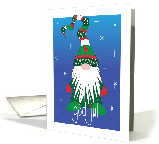 Ett Julkort Svenska med liten elva tomte med hatt och sn card