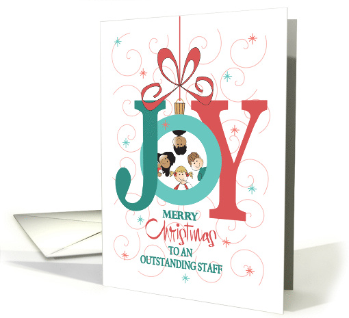 Hand Lettered Christmas for Staff, Joy Ornament with Kids Inside card