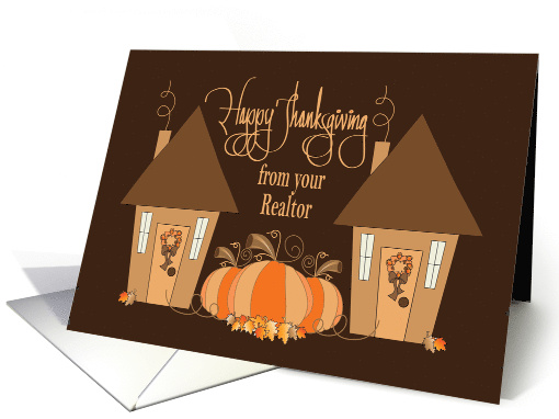 Hand Lettered Thanksgiving from Realtor, Cottages & Pumpkins card