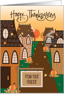 Hand Lettered Thanksgiving from Realtor Cottages with Fall Leaves card