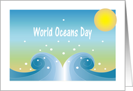 World Oceans Day, with rolling waves and bubbles card