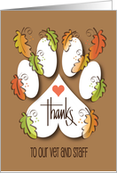 Thanksgiving for Veterinarian, Thanks Paw Print & Color Fall Leaves card