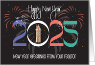 Hand Lettered New Year 2024 from your Realtor Fireworks and House card