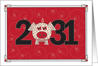 Year of the Pig 2031, with Large Date and Floral Decorated Pig card
