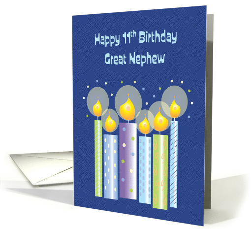 11th Birthday for Great Nephew with Patterned Candles on Blue card