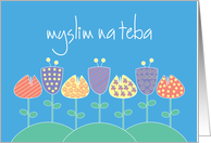 Hand Lettered Slovak Thinking of You, Myslim na teba with flowers card