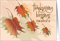 Hand Lettered Thanksgiving From Both of Us Colorful Fall Leaves card