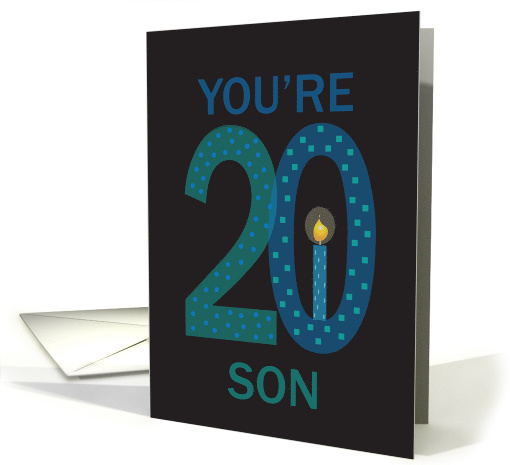 20th Birthday for Son, Large Decorated Numbers with Candle card