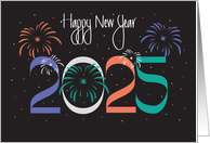 Hand Lettered New Year’s 2024 with Colorful Fireworks and Confetti card