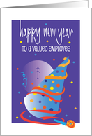 2024 Happy New Year for Employee with Party Hat Clock and Streamer card