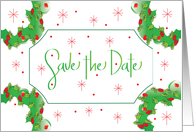 Hand Lettered Save the Date for Christmas Party with Holly Wreaths card