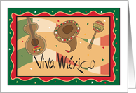 Hand Lettered Mexican Independence Day, flag, guitar & sombrero card