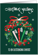 Christmas for Dentist Wreath with Red Ribbon and Trio of Toothbrushes card