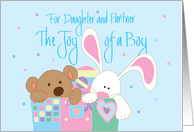 New Baby Boy Congratulations for Daughter & Partner, Bear & Bunny card