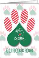 Christmas for Pet Groomer, Candy Cane Peppermint Paw Print card