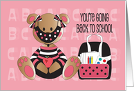 Back to School for Girl Bear with Designer Mask During Coronavirus card