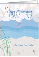 Hand Lettered 25th Beach Wedding Anniversary with Custom Name card