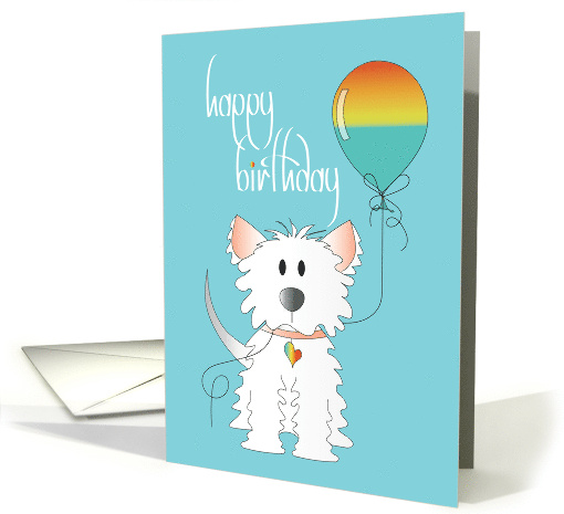 Hand Lettered Birthday from Pet Dog Puppy With Rainbow Balloon card