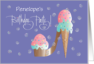 Ice Cream Birthday Party Invitation with Ice Cream Shoe Custom Name card
