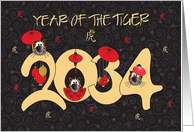 Hand Lettered Chinese New Year of the Tiger 2034 Tigers and Umbrellas card