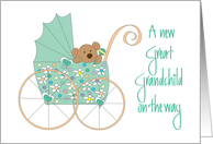Congratulations on Becoming Great Grandparents Bear in Floral Stroller card